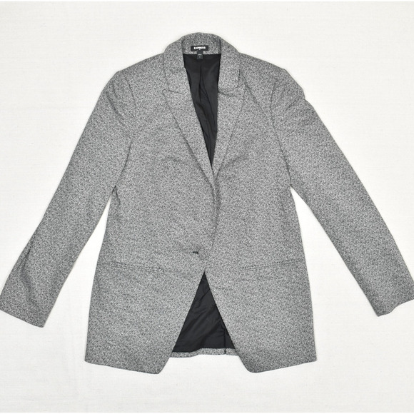 Express Women's One Button Blazer Jacket Geometric Cotton Blend Gray Size S - Picture 1 of 8